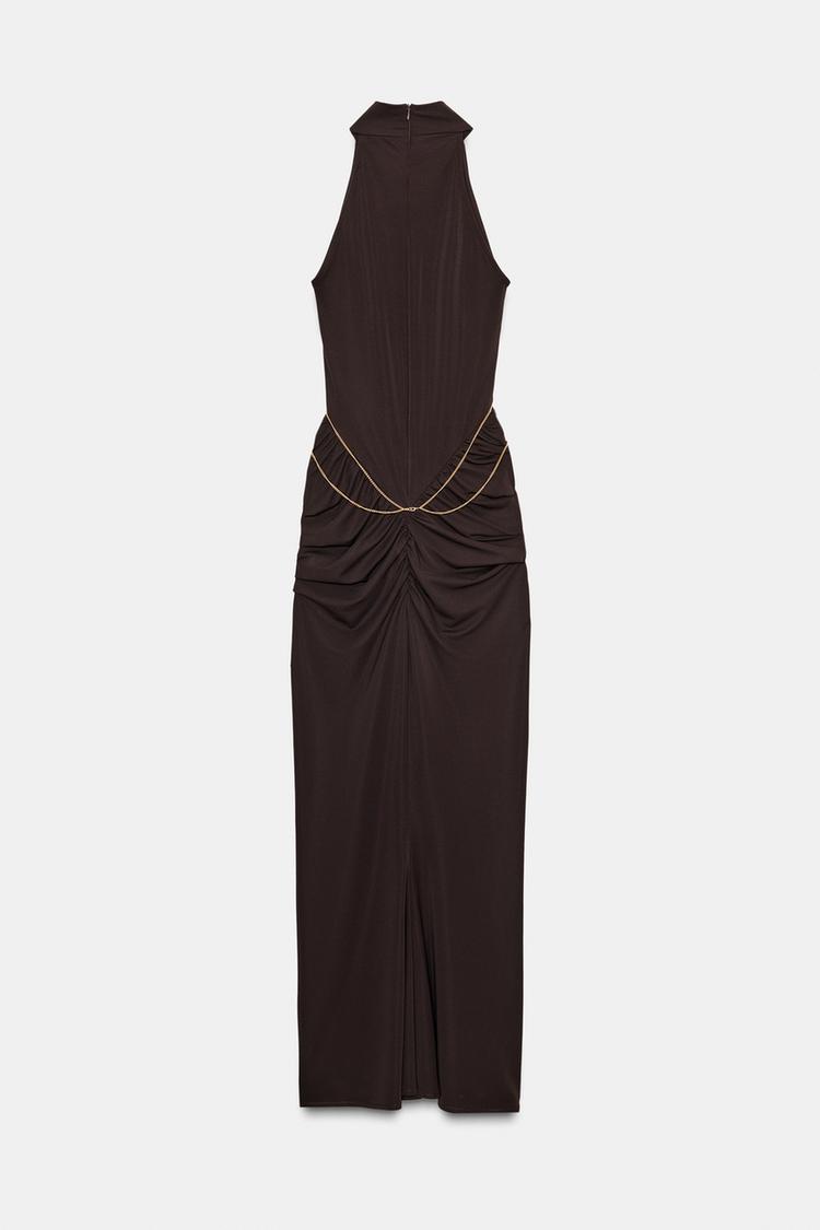 Brown Chain Halter Dress