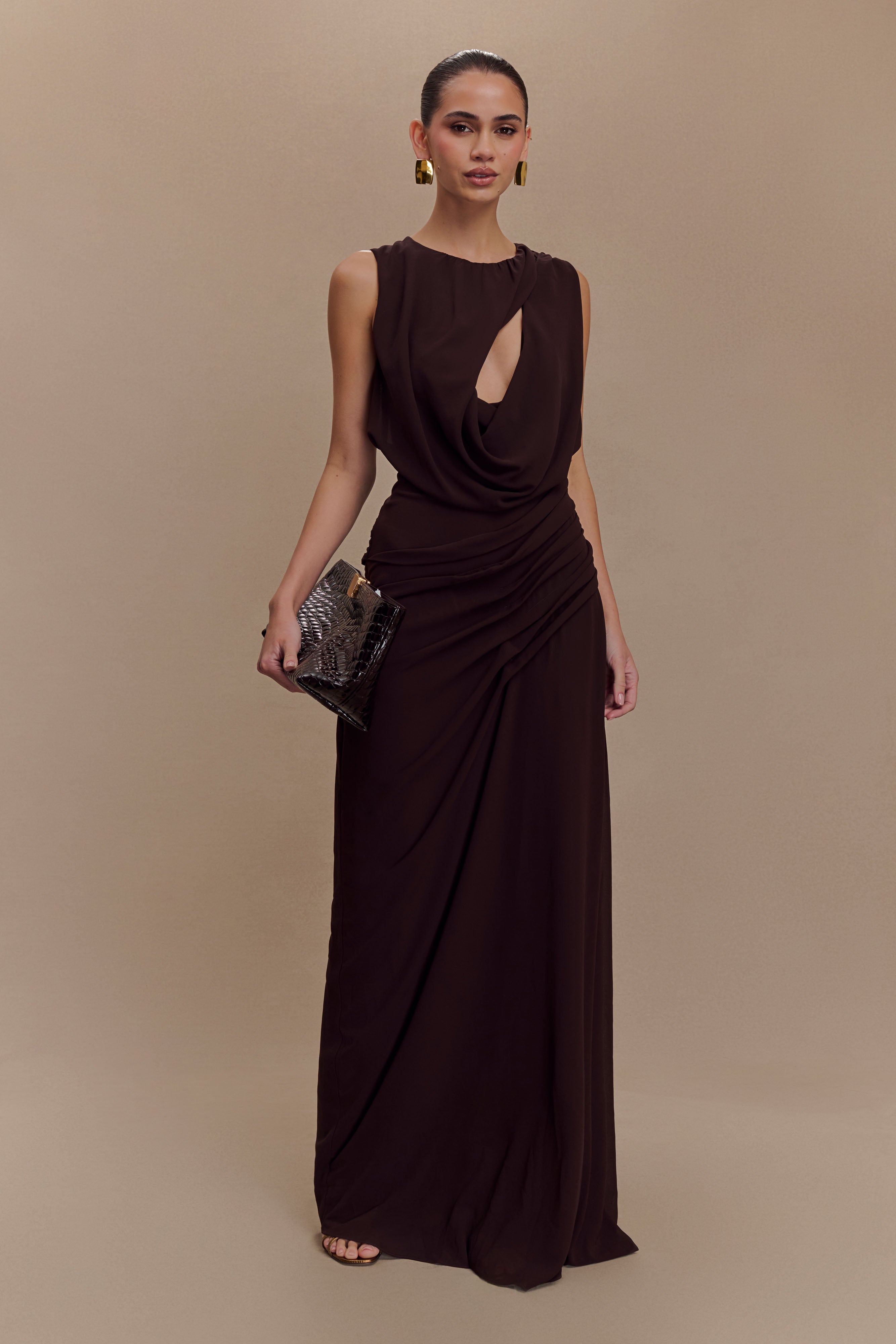 Meravant Cacao Chiffon Gown