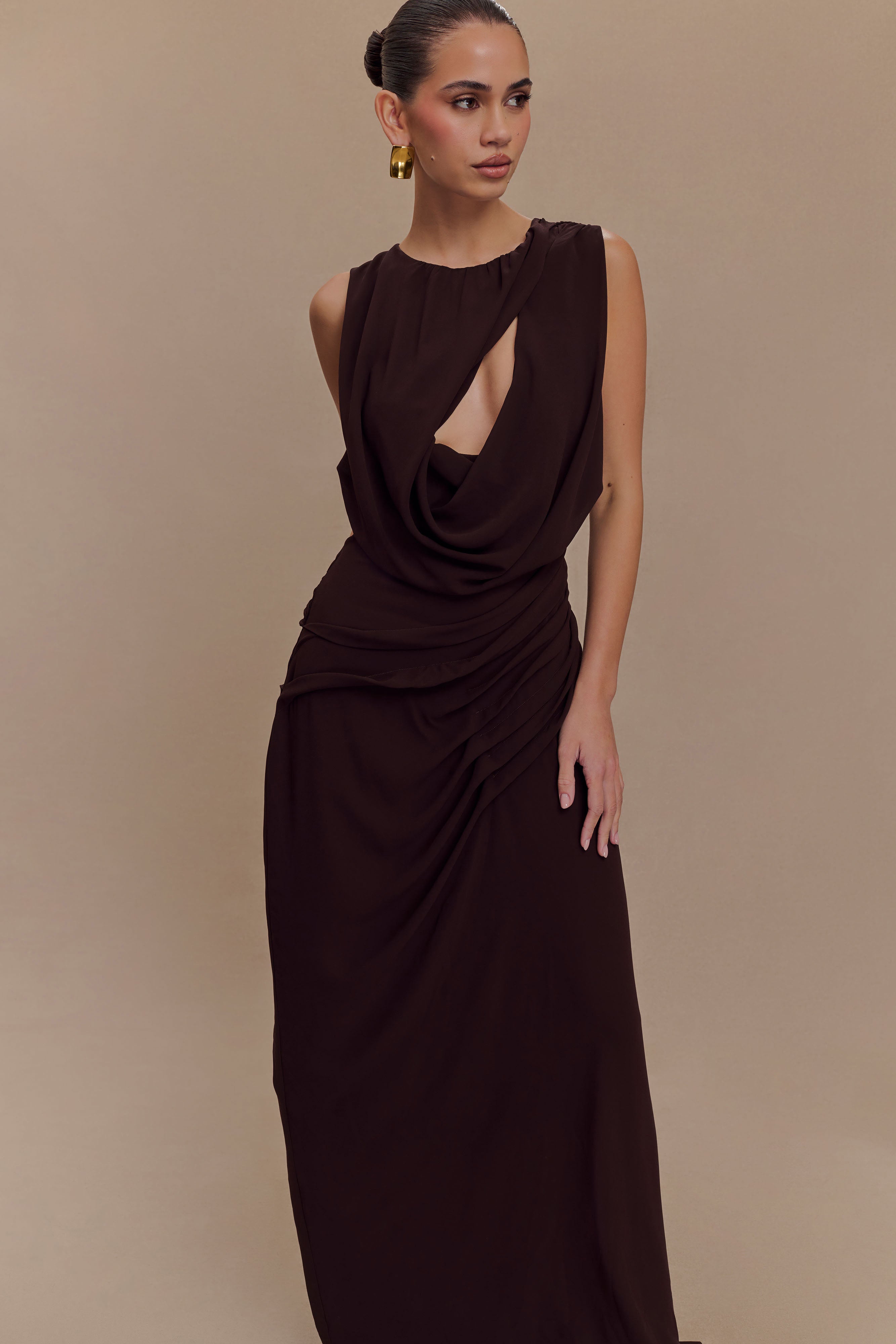 Meravant Cacao Chiffon Gown