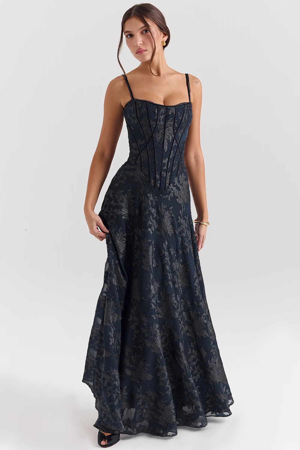 Navy Drape Evening Dress
