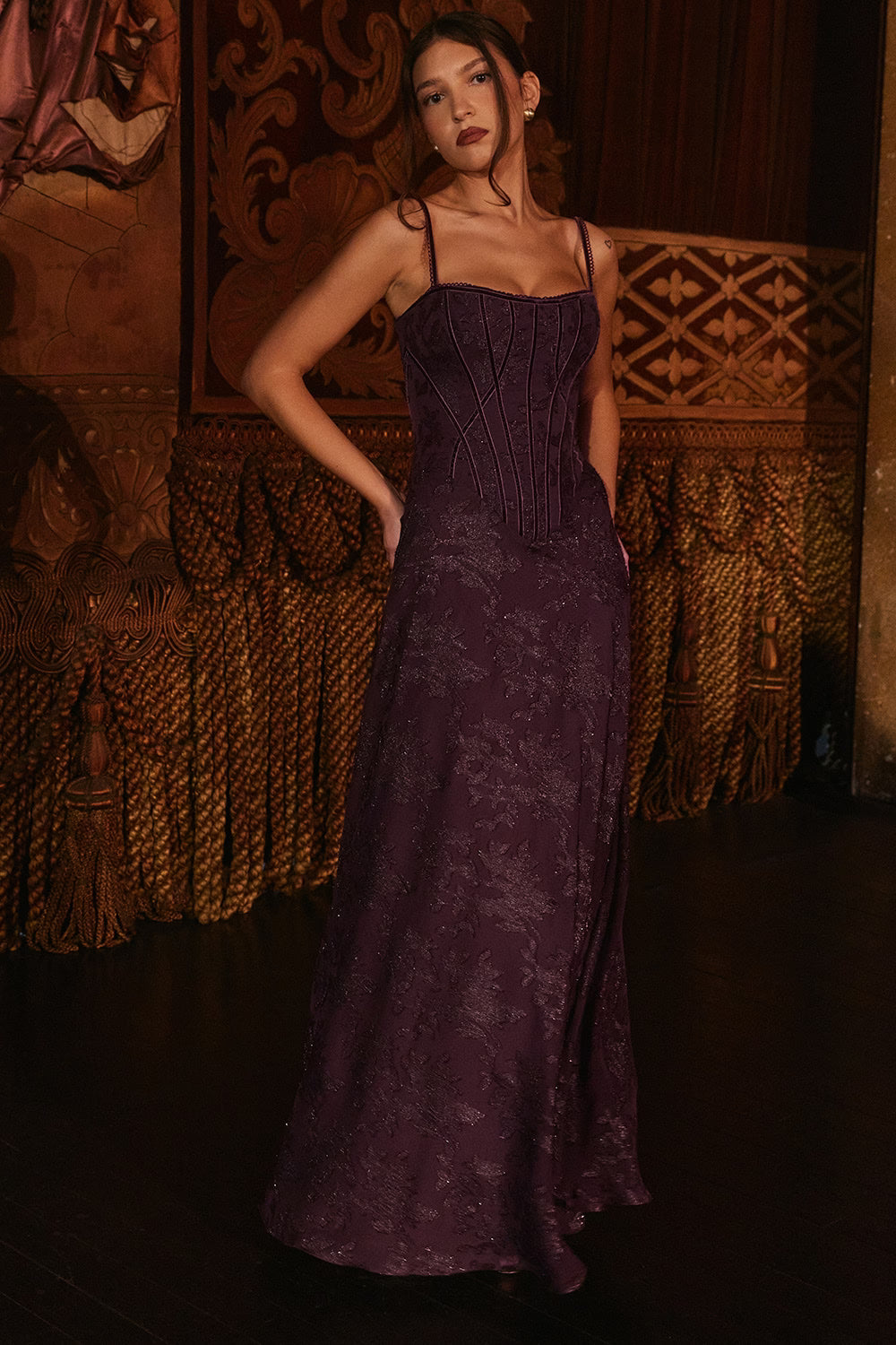 Navy Drape Evening Dress