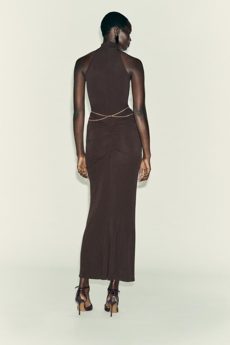 Brown Chain Halter Dress