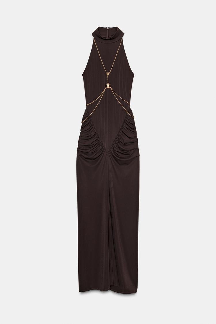 Brown Chain Halter Dress