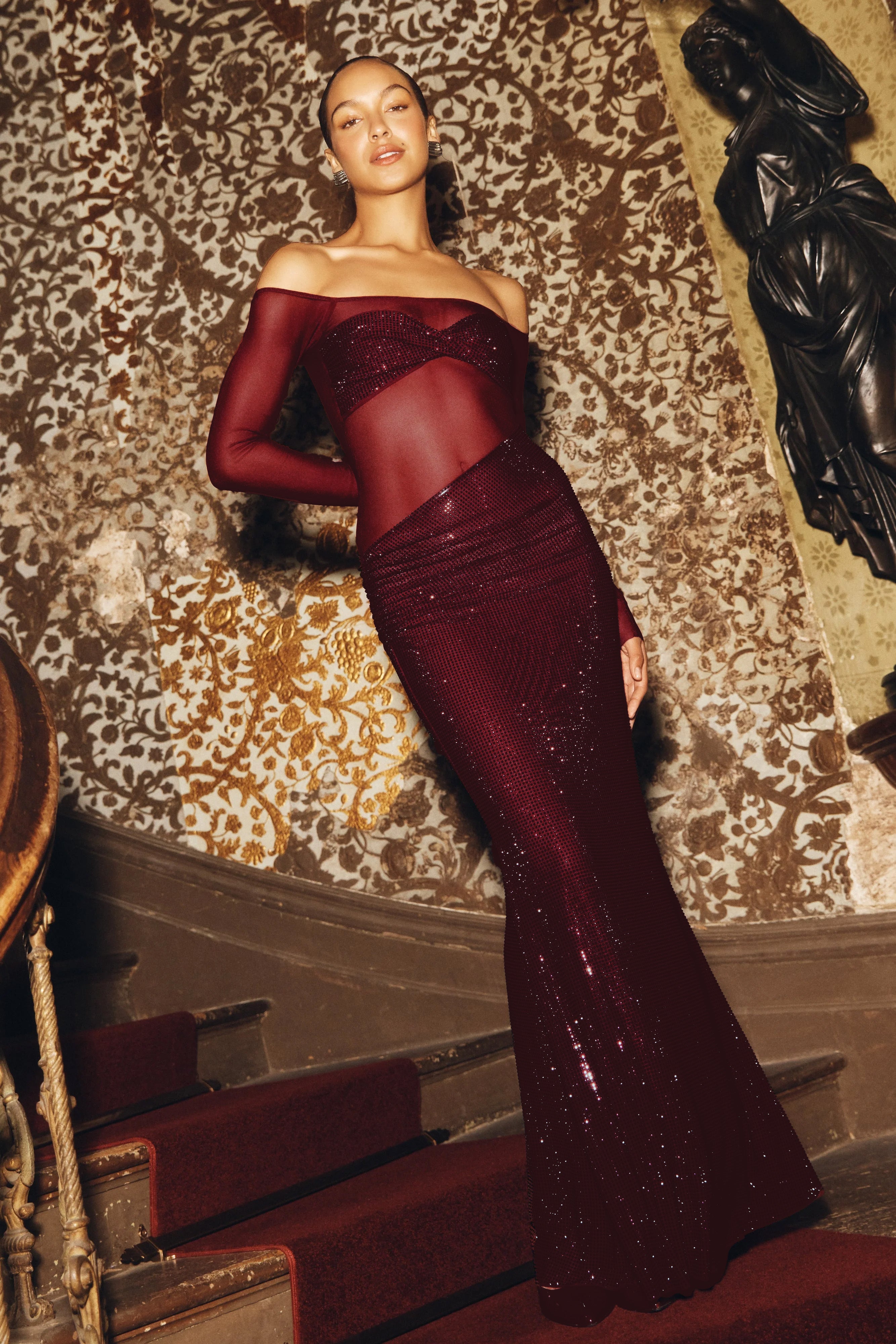 Crystal Off-Shoulder Maxi