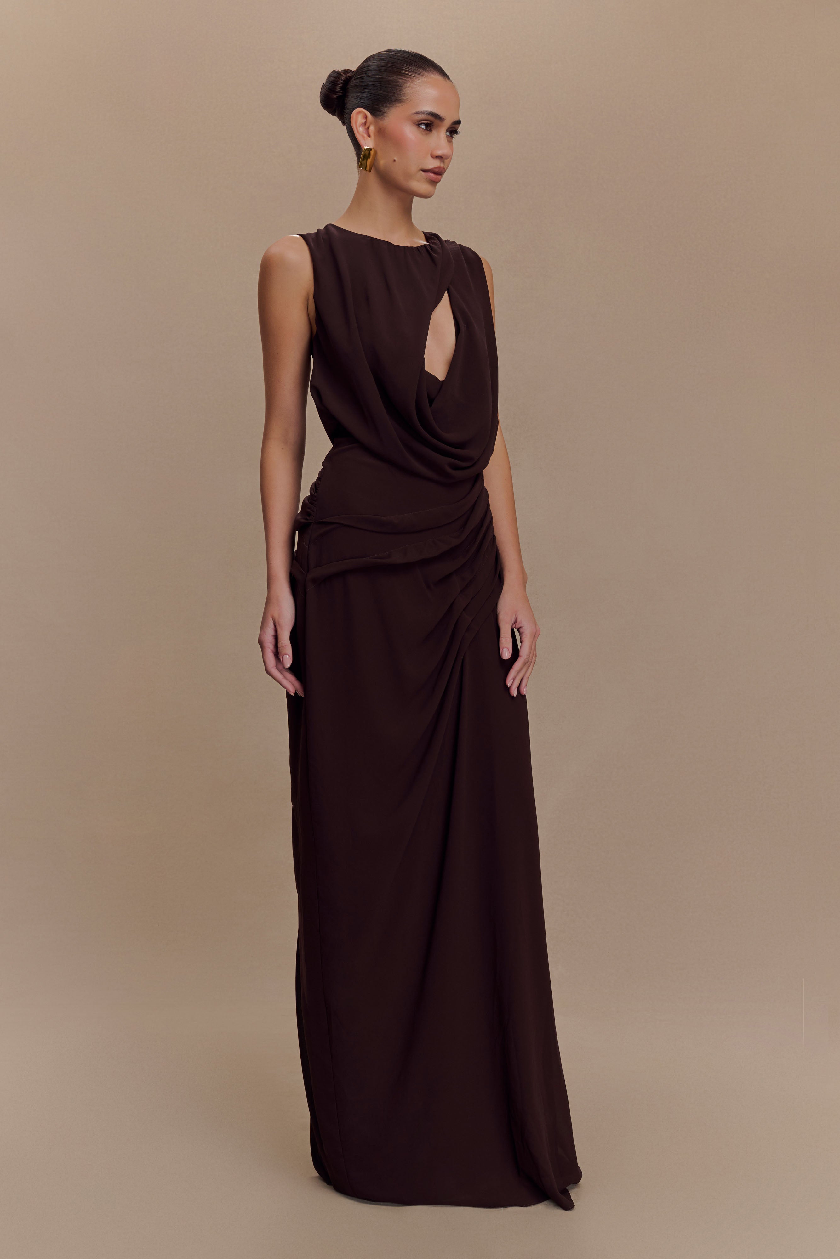 Meravant Cacao Chiffon Gown