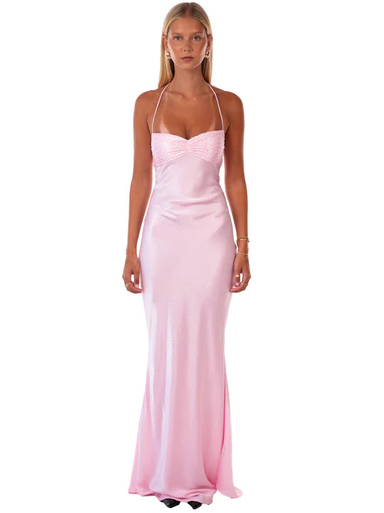 Blush Lace Halter Gown